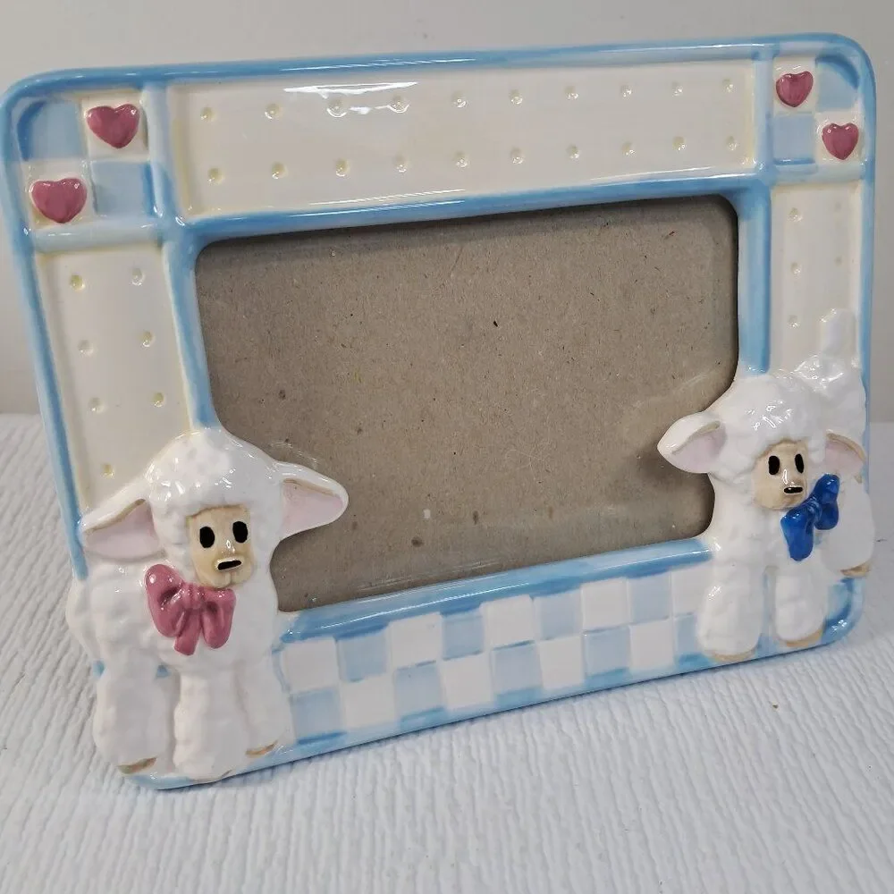Daisy Kingdom picture frame sheep lamb ceramic baby photo TerraGrafics Vintage